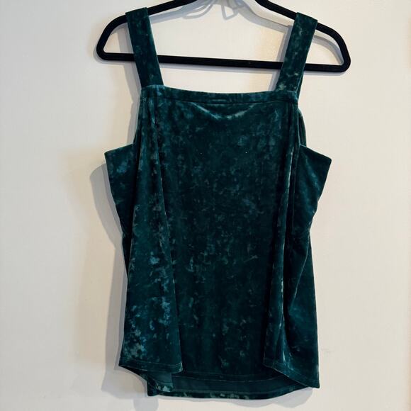 J. Jill Crushed Velvet Tank Top Green Square Neck Sleeveless Pullover Sz M - Picture 2 of 10